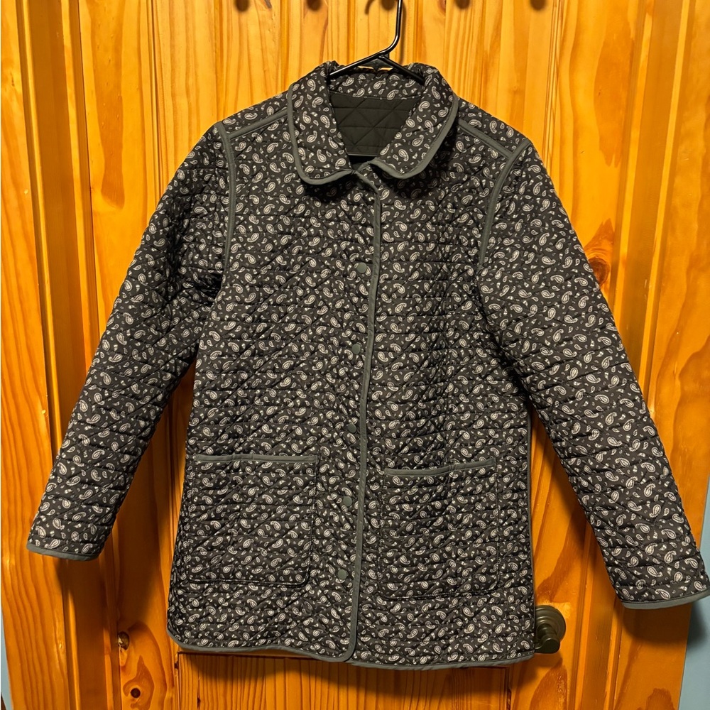 Lands End Women's Size M 10/12 Black Quilted Reversible Barn Jacket Snap Buttons - Picture 3 of 5